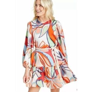 Alexis x Target Women's Drop Waist Dress, XS, Abstract Print Puff Long Sleeve